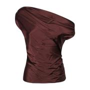 Bordeaux Zijden One-Shoulder Top Staud , Brown , Dames