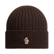 Donkerbruine Wol Ribgebreide Muts Moncler , Brown , Unisex