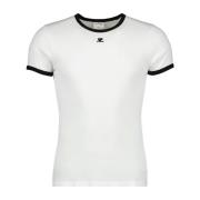 Heren Contrast Handtekening T-shirt Courrèges , White , Heren