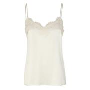 Zijden Straptop met Kantdetails Rosemunde , White , Dames