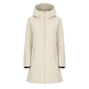 Beige Parka met Capuchon en Logo Patch Woolrich , Beige , Dames