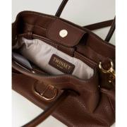 Koffie Ovale Tas met Gouden Logo Twinset , Brown , Dames