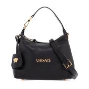 Nappa Leren Hobo Tas Versace , Black , Dames