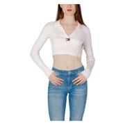 Rib Kraag Dames Trui Lente/Zomer Collectie Tommy Jeans , White , Dames