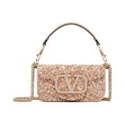 Metallic Schoudertas met Pailletten Valentino Garavani , Beige , Dames