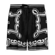 Zijden shorts met print Dolce & Gabbana , Black , Heren