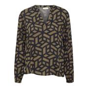 Blouse met grafische print, V-hals en lange mouwen Kaffe , Multicolor ...