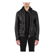 Leren Bikerjack met capuchon Dondup , Black , Heren