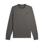 Lange Mouw Katoenen T-shirt met Gestreepte Rand Fred Perry , Green , H...