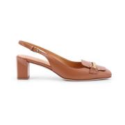 Metalen Detail Leren Slingback Hakken Tod's , Brown , Dames