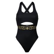 Greca Border Badpak met één stuk Versace , Black , Dames