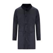 Navy Blue Gewaxt Katoenen Mac Jas Barbour , Blue , Heren