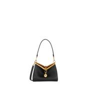 Zwarte Leren Mini Tas met Metalen Sluiting Etro , Black , Dames