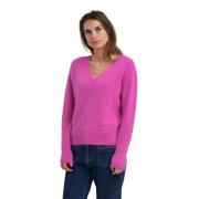 Angora V-hals trui boxy stijl La Fée Maraboutée , Pink , Dames