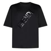 Logo Gedrukt Oversized T-shirt Zwart Fendi , Black , Heren