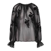 Bloemen kanten blouse met gerimpelde halslijn Ermanno Scervino , Black...