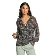 Bloemen Ruche Blouse met Sleutelgat Halslijn Pepe Jeans , Gray , Dames