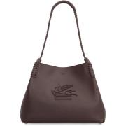 Leren Tote met Metalen Sluiting Etro , Brown , Dames