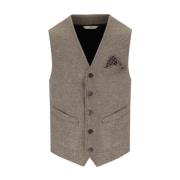 Taupe Single-Breasted Vest Katoen-Wol Mix Bob , Beige , Heren