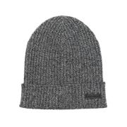 Zwarte Geribbelde Gebreide Beanie Muts Dolce & Gabbana , Gray , Unisex