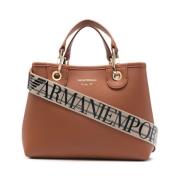 Bruin Leren Logo Tote Tas Emporio Armani , Brown , Dames