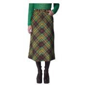 Geruite Fluwelen Rok met Voorsplit Manoush , Green , Dames