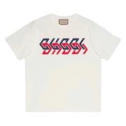 Bedrukt Logo Oversized Wit T-Shirt Gucci , White , Heren