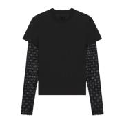 Zwart T-shirt met Tule Mouwen Givenchy , Black , Dames