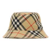 Check Bucket Hat Beige Polyester Italië Burberry , Beige , Heren