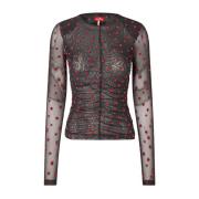 Mesh Heart Blouse Rood Cras , Multicolor , Dames