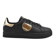 Zwart en Goud Leren Court Schoenen Versace , Black , Heren