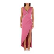 Elegante Rhinestone Maxi Jurk Roze MET , Pink , Dames