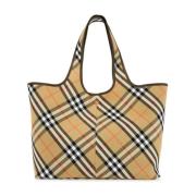 Geruite Tote met Leren Afwerking Burberry , Beige , Dames