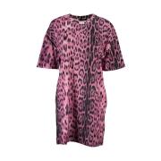 Rosa Katoenen Jurk met Korte Mouwen Cavalli Class , Pink , Dames