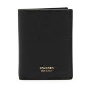 Zwarte Leren Kaarthouder met Logo Print Tom Ford , Black , Heren