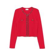 Karmozijn Herringbone Sweater met Rits Elisabetta Franchi , Red , Dame...