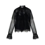 Doorschijnende Kant Duquette Ruche Blouse Loveshackfancy , Black , Dam...