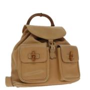 Pre-owned Leather backpacks Gucci Vintage , Beige , Dames