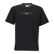 Zwarte Katoenen T-shirt met Logo Lacoste , Black , Heren