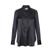 Zijden Blouse met Opstaande Kraag Dea Kudibal , Black , Dames