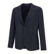 Blauwe Wollen Blazer met Revers Peserico , Blue , Heren