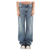 Blauwe Straight Jeans met Koreaanse stijl Haikure , Blue , Dames