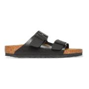 Zwarte Glanzende Hagedis Sandalen Birkenstock , Black , Dames