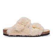 Shearling gesp sandalen in eierschaal Birkenstock , Beige , Dames