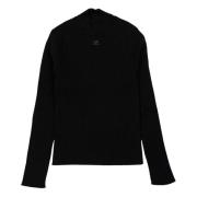 Geribbelde Gebreide Mockneck Sweater in Zwart Courrèges , Black , Here...