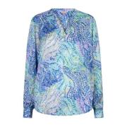 V-hals Bayside Leaves Print Blouse Esqualo , Blue , Dames