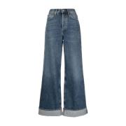 Wijde katoenen jeans met halfgewassen look Agolde , Blue , Dames