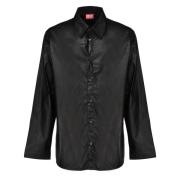 Zwarte Button-Up Shirt met Franse Kraag Diesel , Black , Heren