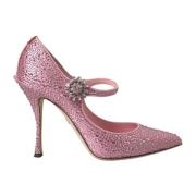 Kristalversierde Satijnen Pumps Dolce & Gabbana , Pink , Dames