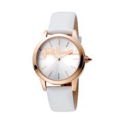 Roze Stalen Leren Quartz Horloge Just Cavalli , White , Dames